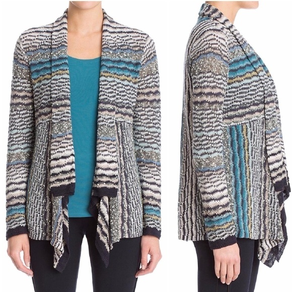 NIC+ZOE Linen Blend Open Front Shaded Stripes Cardigan - Picture 1 of 11